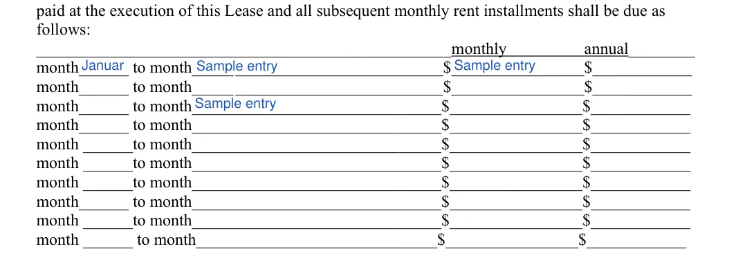 Florida commercial lease agreement: follows, filled with sample entries