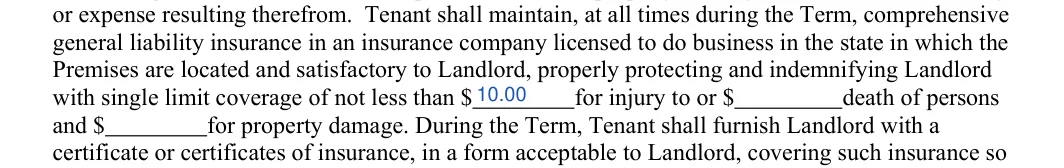 Florida commercial lease agreement: Sum, filled with sample entries