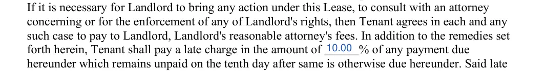 Florida commercial lease agreement: Of any payment due, filled with sample entries