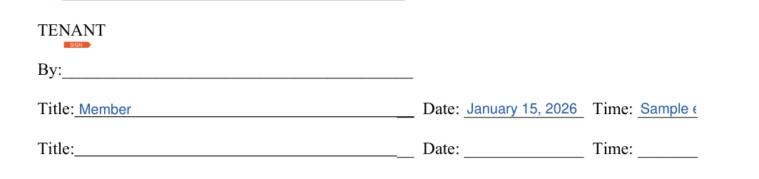 Florida commercial lease agreement: TENANT, filled with sample entries