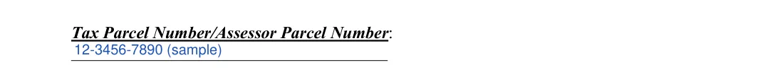 Bargain and Sale Deed: Tax Parcel Number/Assessor Parcel Number, filled with sample entries