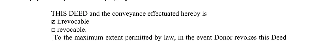 Gift Deed: Irrevocable, Revocable, filled with sample entries