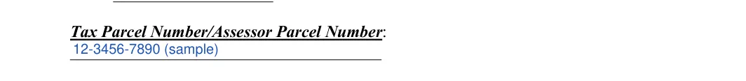 Deed in Lieu of Foreclosure: Tax Parcel Number/Assessor Parcel Number, filled with sample entries