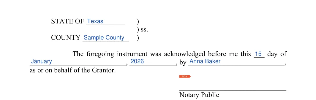 Deed in Lieu of Foreclosure: State of, County and more, filled with sample entries
