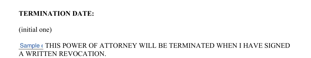Connecticut general power of attorney: TERMINATION DATE, filled with sample entries