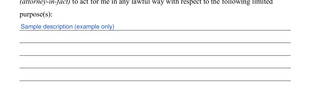 Michigan limited power of attorney: purpose(s), filled with sample entries