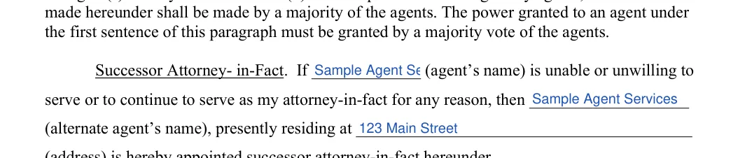 Michigan general power of attorney: Agent's name, Alternate agent's name and more, filled with sample entries