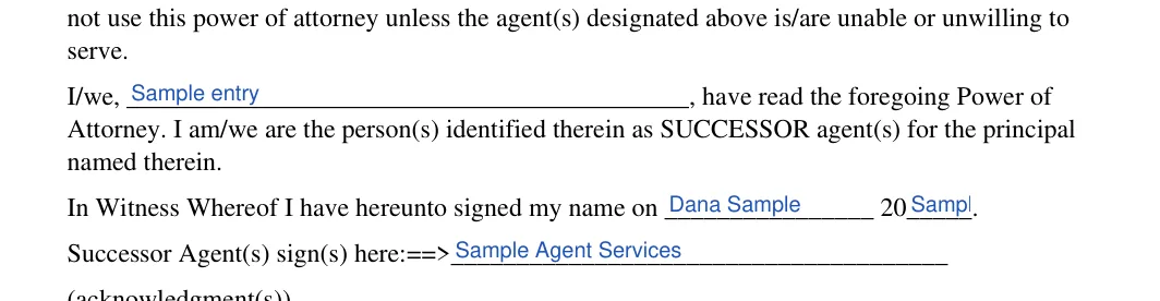 New York general power of attorney: Poa execution ny blocks.21.i we, Poa execution ny blocks.22.in witness whereof i have hereunto signe and more, filled with sample entries