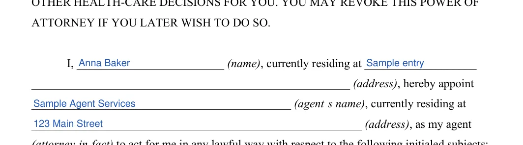 Ohio general power of attorney: ATTORNEY IF YOU LATER WISH TO DO SO, filled with sample entries