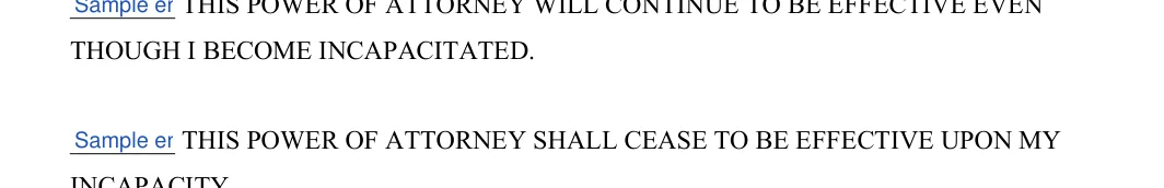 Illinois real estate power of attorney: THOUGH I BECOME INCAPACITATED, filled with sample entries