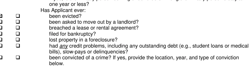 Texas Texas Rental Application: Has Applicant ever, filled with sample entries
