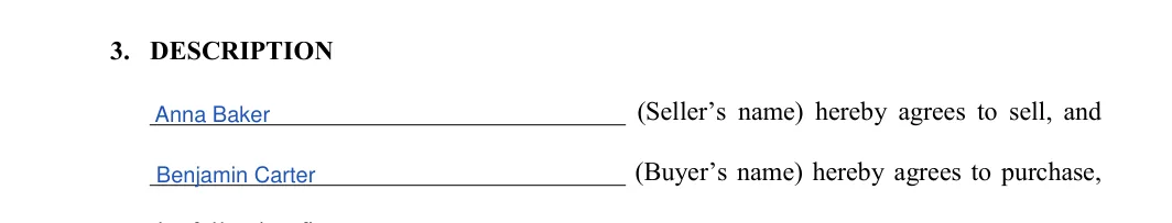 Utah Utah Firearm Bill of Sale: 3. DESCRIPTION, filled with sample entries