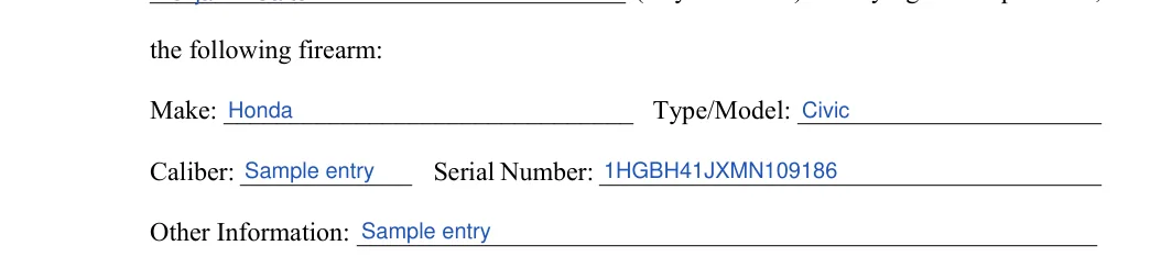 Utah Utah Firearm Bill of Sale: the following firearm, filled with sample entries