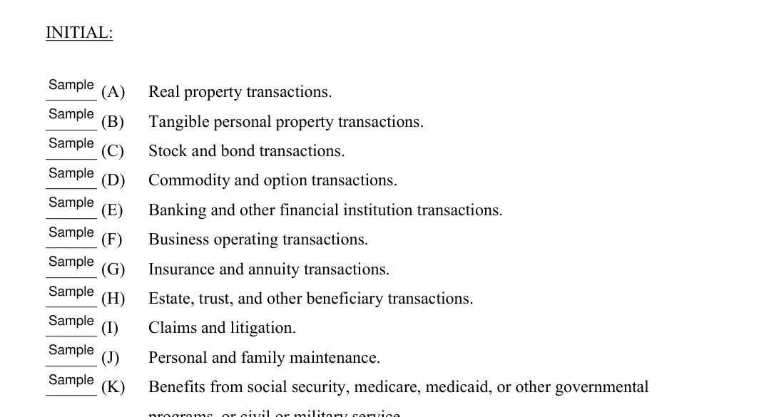 Wyoming Wyoming General Financial Power of Attorney: INITIAL, filled with sample entries