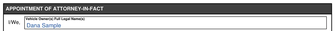 Georgia Form T-8 Limited Power of Attorney - Motor Vehicle Transactions: I/We, the vehicle owners' full legal names, filled with sample entries