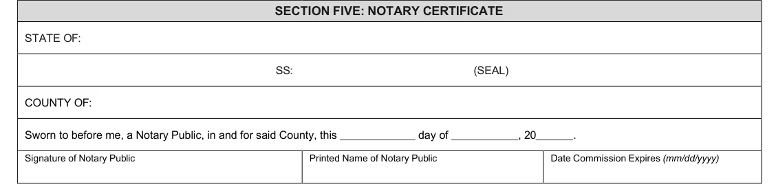 Indiana BMV Limited Power of Attorney (State Form 1940): Section Five: Notary Certificate, filled with sample entries