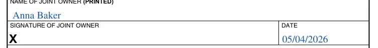 Oregon DMV Power of Attorney (Form 735-500): Name and signature of joint owner, and date, filled with sample entries