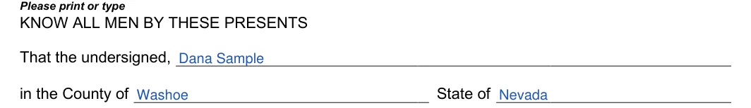 Nevada VP-136 Power of Attorney: That the undersigned, County and State, filled with sample entries
