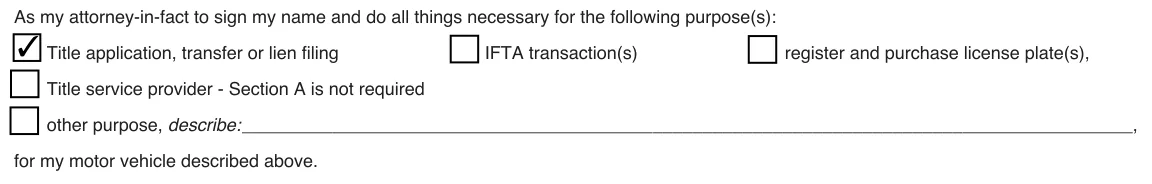 Alabama Department of Revenue Power of Attorney (Form MVT 5-13): Purposes of the appointment, filled with sample entries