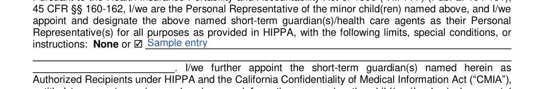 California California Minor Child Power of Attorney: Instructions, Instructions none or, filled with sample entries