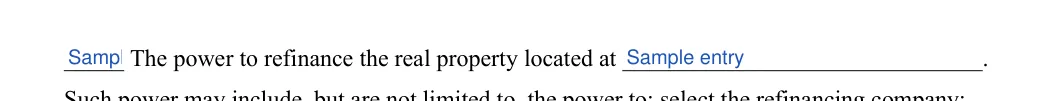 Real Estate Power of Attorney: Initial, Located at, filled with sample entries