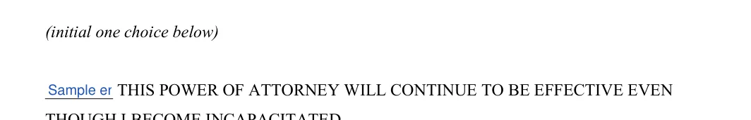 Real Estate Power of Attorney: Initial, filled with sample entries