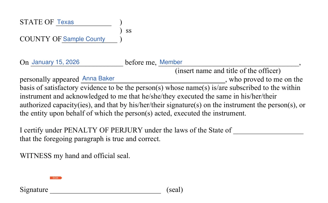 Real Estate Power of Attorney: State, County and more, filled with sample entries
