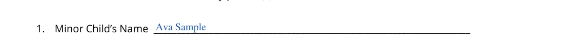Tennessee Power of Attorney for Care of a Minor Child (DCS form CS-0817): Part I, 1. Minor Child's Name, filled with sample entries