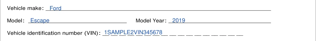 New Mexico Form MVD-11020 Limited Durable Power of Attorney: Vehicle make, Model, Model Year and VIN, filled with sample entries