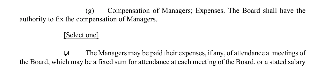 Colorado LLC operating agreement: section 8g compensation of managers, filled with sample entries