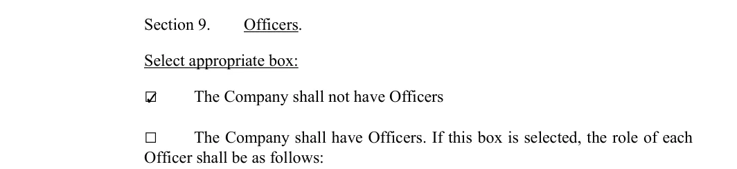 Colorado LLC operating agreement: section 9 officers, filled with sample entries