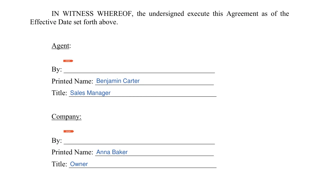 Minnesota non-compete agreement: signatures, filled with sample entries