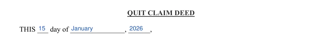 Maryland quitclaim deed: date of the deed, filled with sample entries
