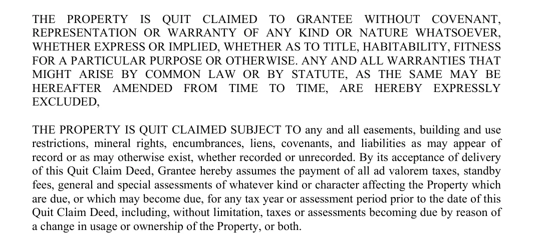 Michigan quitclaim deed: no-warranty and subject-to paragraphs