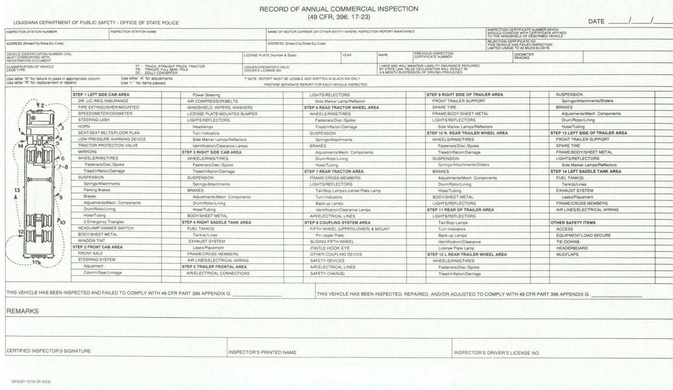 49 Cfr Record Commercial Inspection PDF Form FormsPal