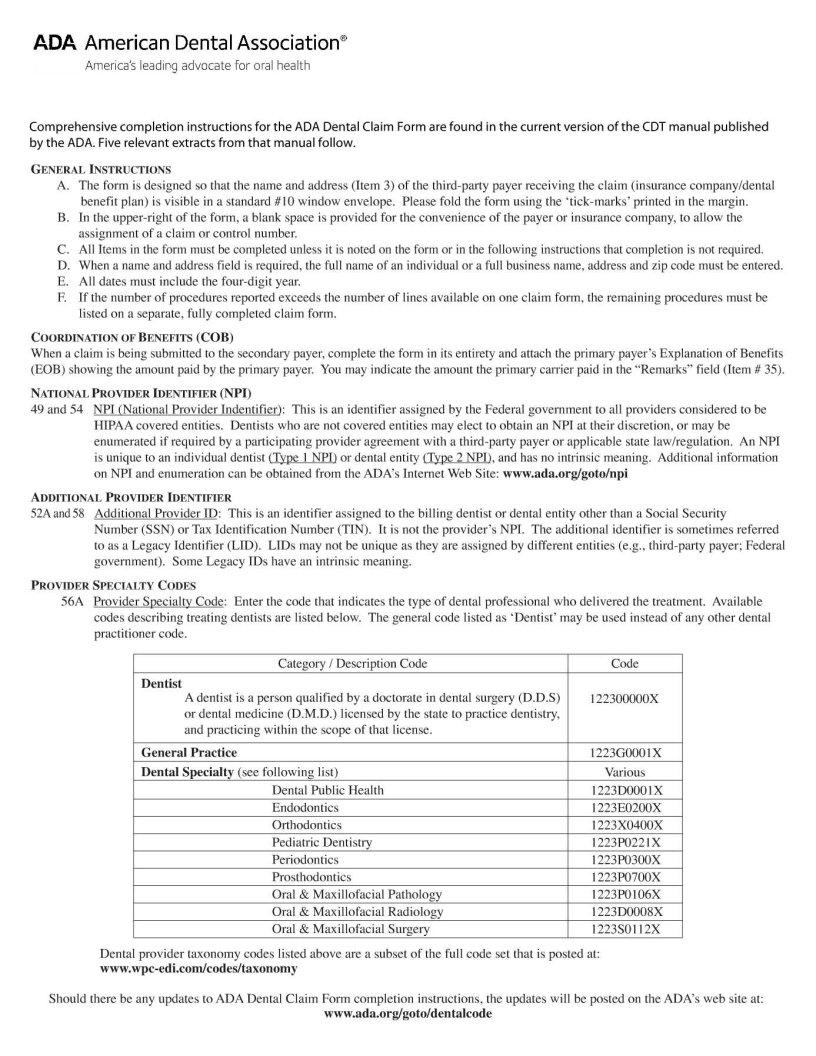 Ada Dental Insurance Claim PDF Form FormsPal