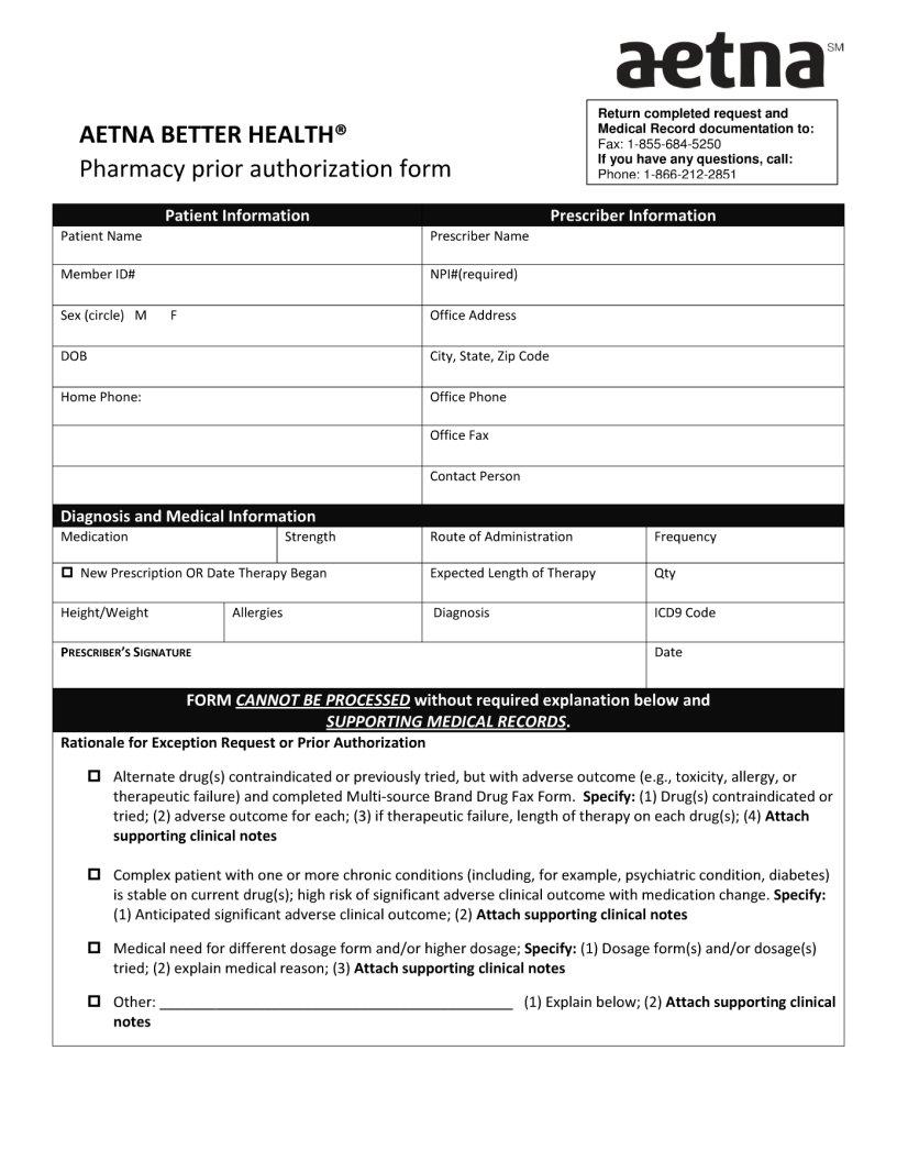 Aetna Pharmacy Prior Authorization PDF Form FormsPal