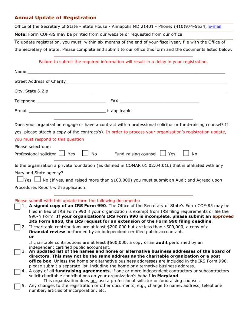 Annual Update Of Registration PDF Form - FormsPal