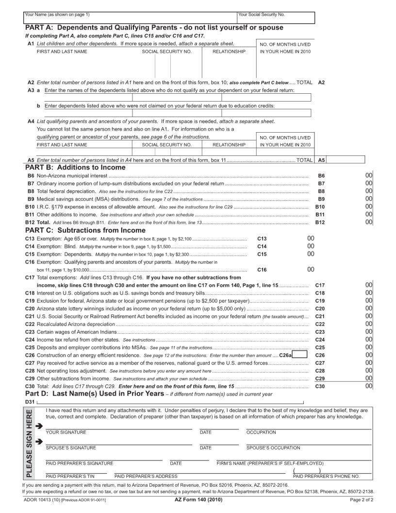 Ariz Form 140 ≡ Fill Out Printable PDF Forms Online