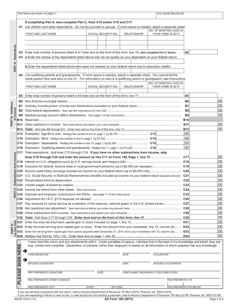 Az form 140 fill out printable pdf forms online