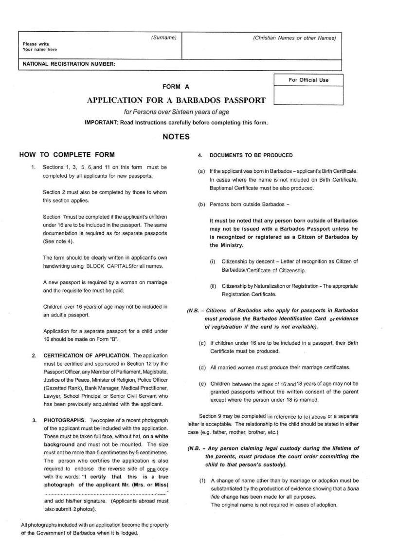 Barbados Passport Application PDF Form FormsPal