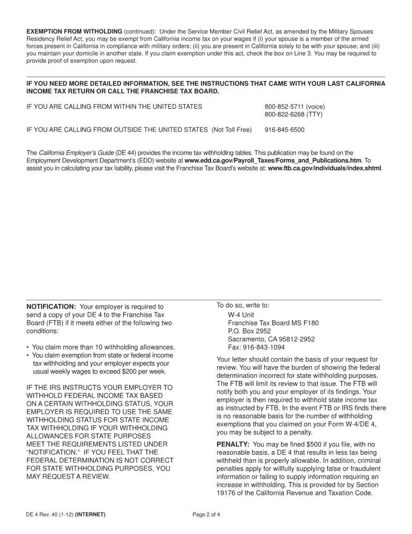 Ca De 4 Form ≡ Fill Out Printable PDF Forms Online