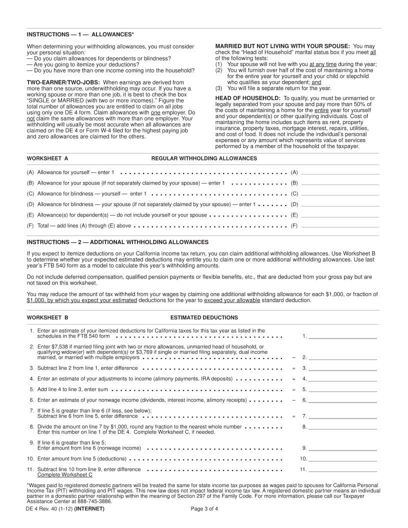 Ca De 4 Form Fill Out Printable PDF Forms Online