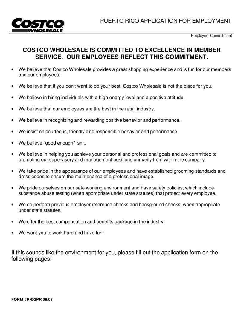 Costco Job Application Form Fill Out Printable PDF Forms Online