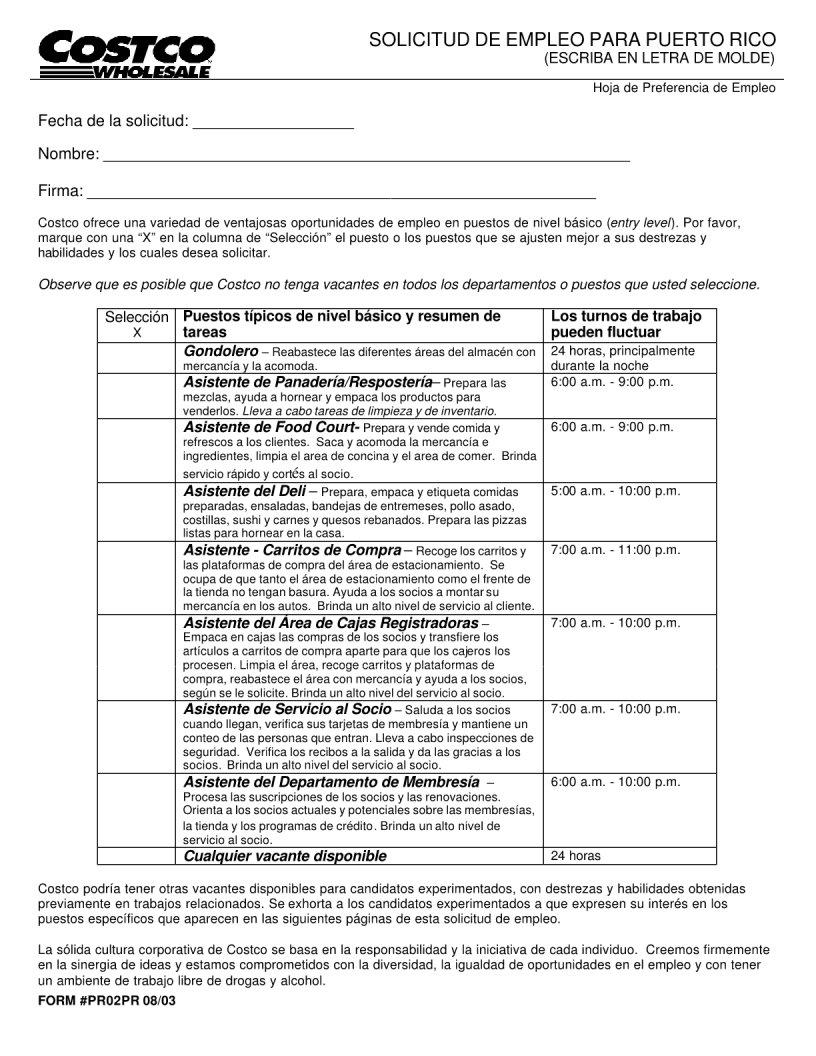 Costco Job Application Form Fill Out Printable PDF Forms Online