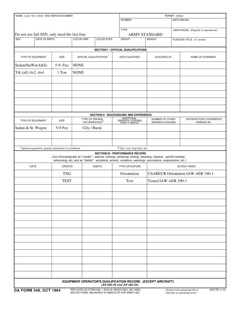 Da Form 348 ≡ Fill Out Printable PDF Forms Online