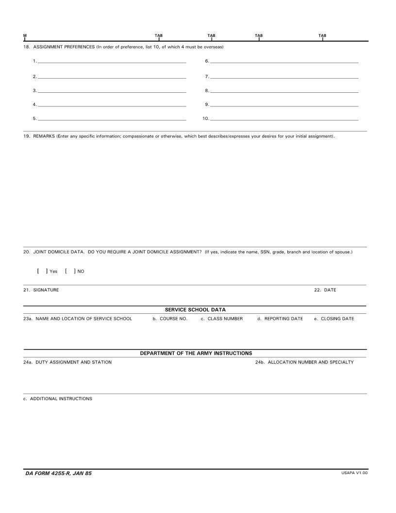 Da Form 4255 R Fillable Printable Forms Free Online