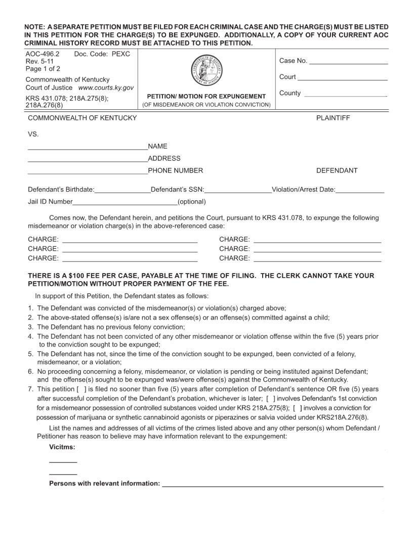 Expungement Paperwork Form Fill Out Printable PDF Forms Online