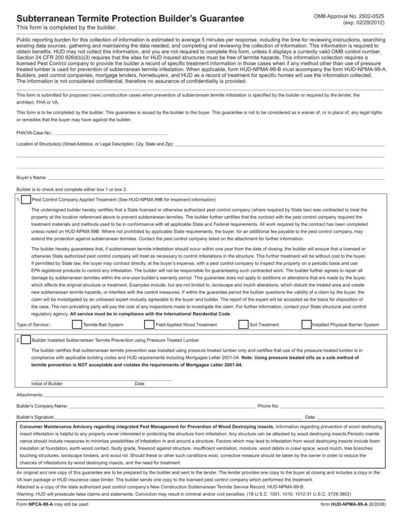 Form Hud Npma 99 A Fill Out Printable PDF Forms Online