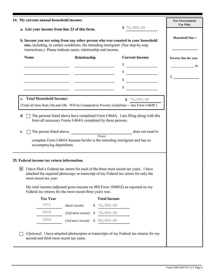 Form I 864 Sample ≡ Fill Out Printable PDF Forms Online